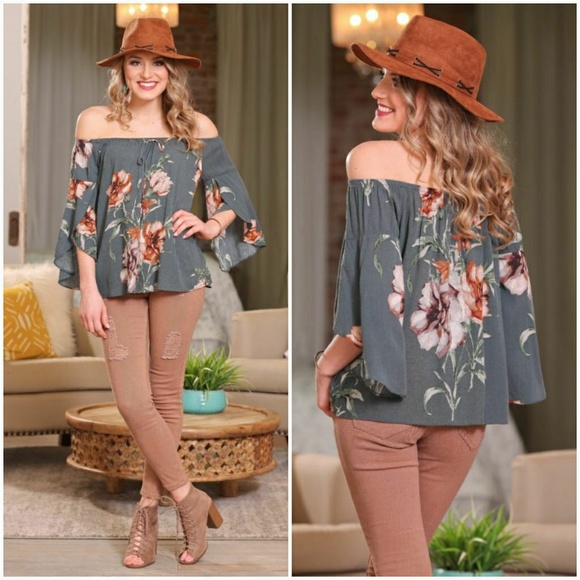 AJ's Threads Tops - Teal Floral Off The Shoulder Top